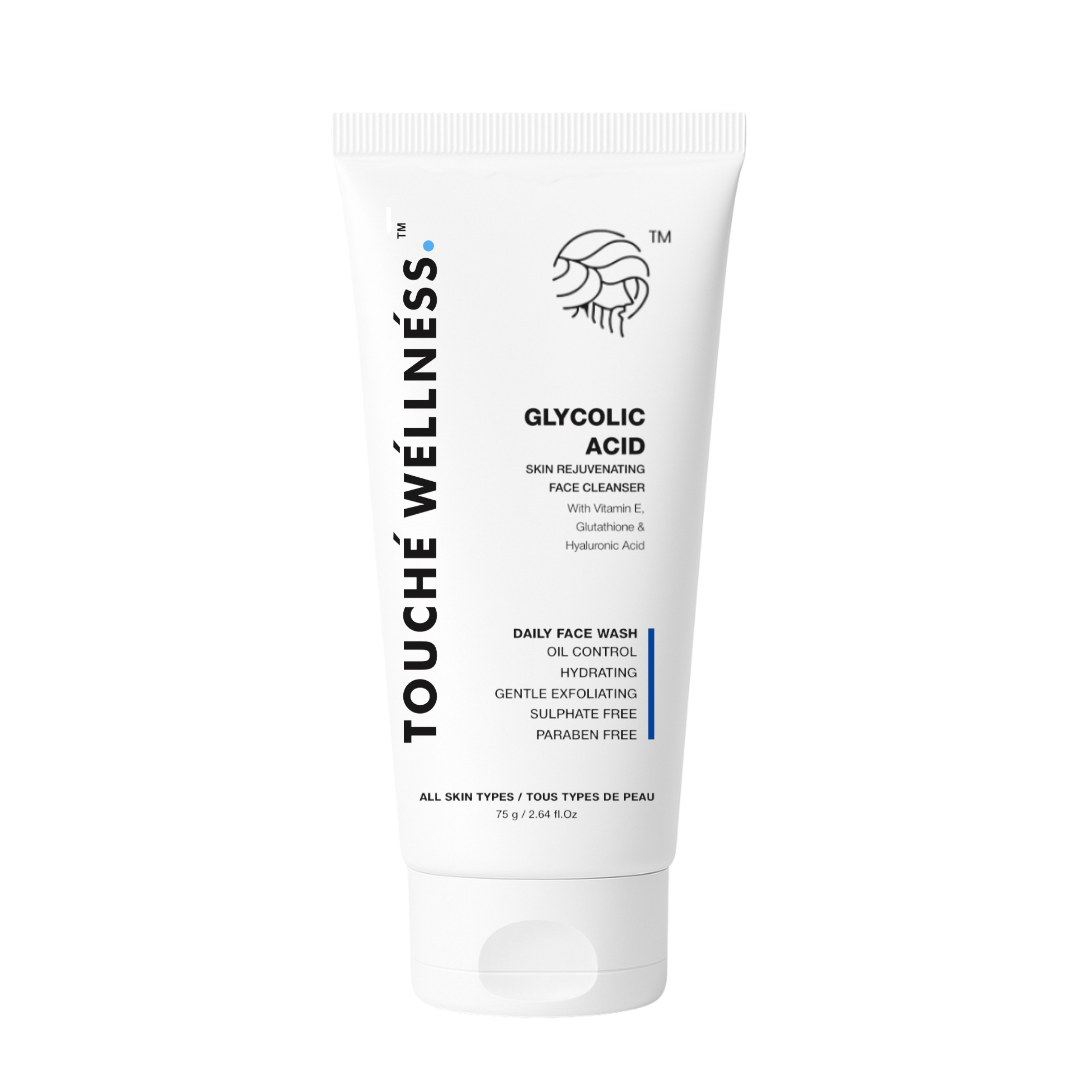 Touche Wellness Glycolic Acid Face Wash with Vitamin E, Glutathione & Hyaluronic Acid – 75g
