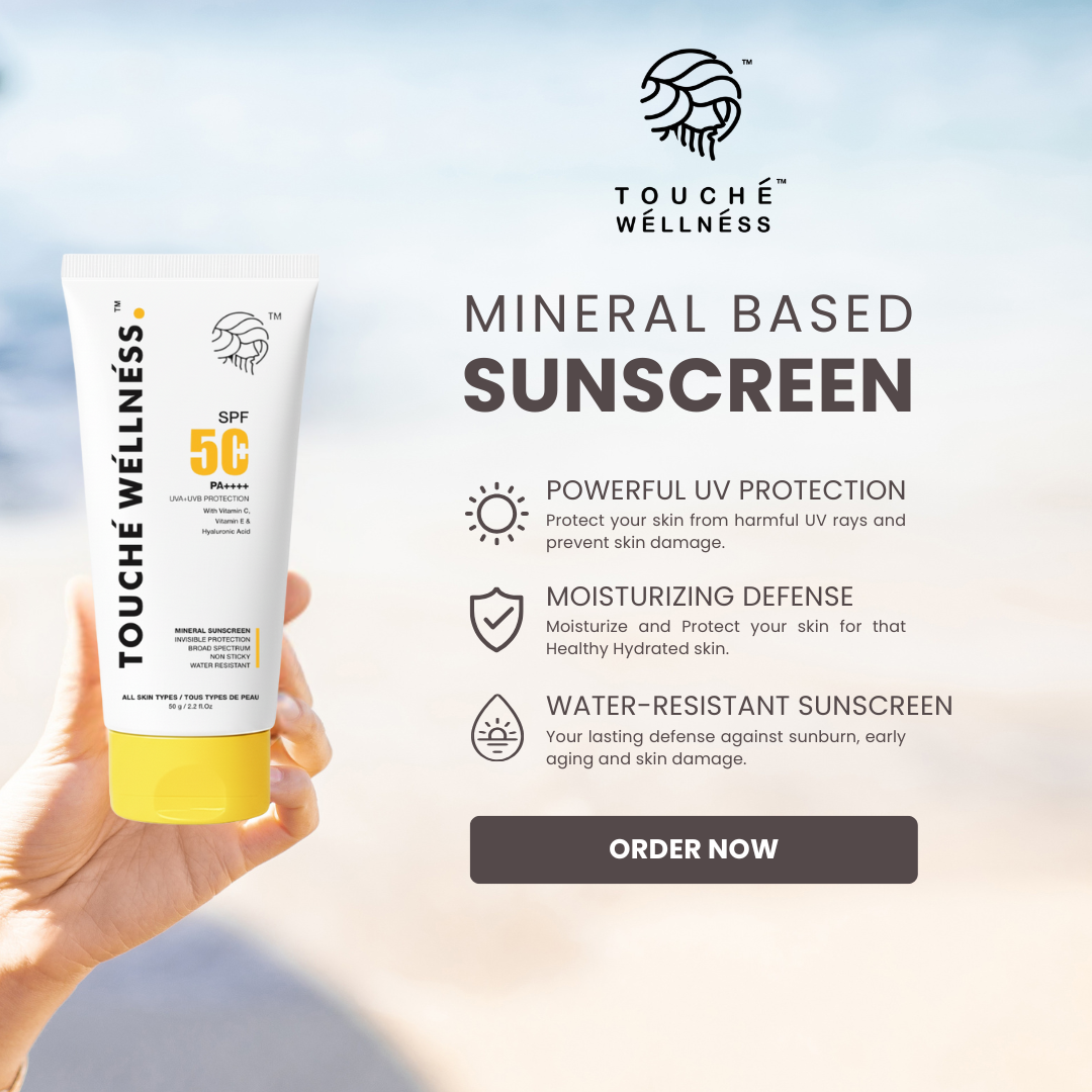Touché Wellness SPF 50 PA++++ Mineral Sunscreen | Non-Sticky | With Vitamin C, E & Hyaluronic Acid | 50g