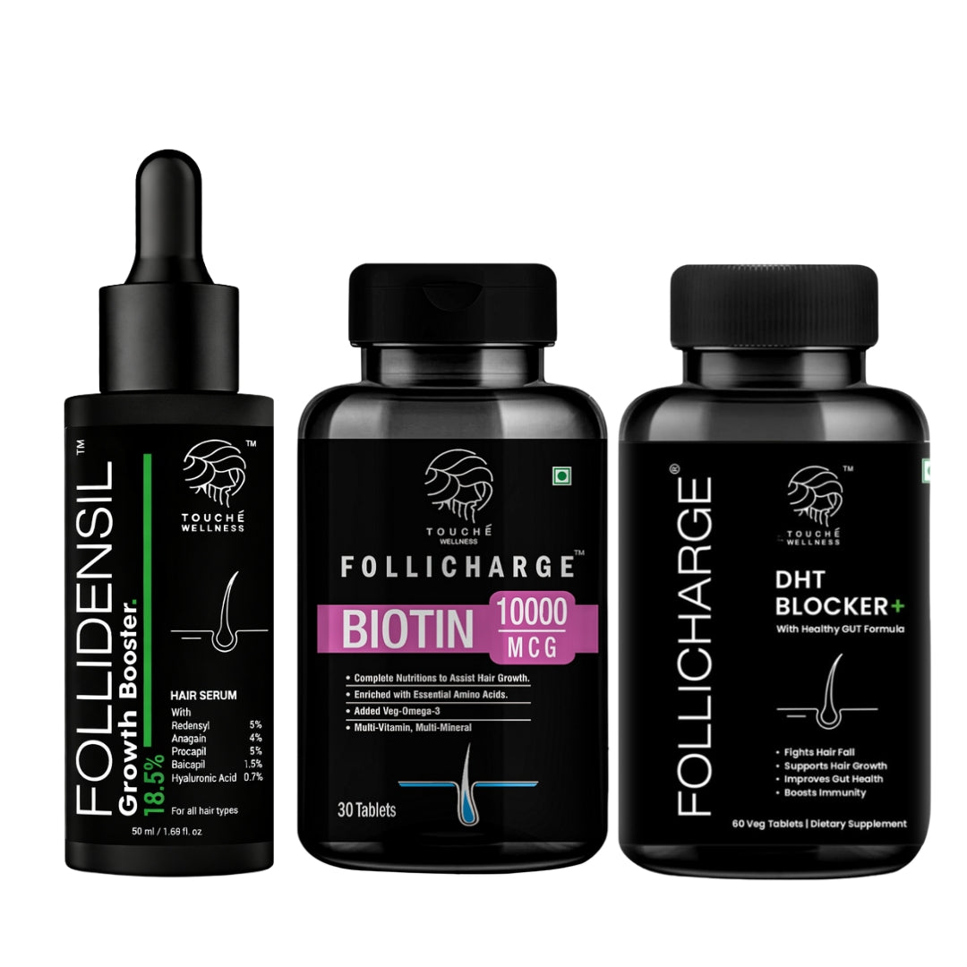 Follicharge Advanced DHT Blocker + Follicharge Biotin Tablets + Follidensil Hair Serum Combo Pack (3 in 1)