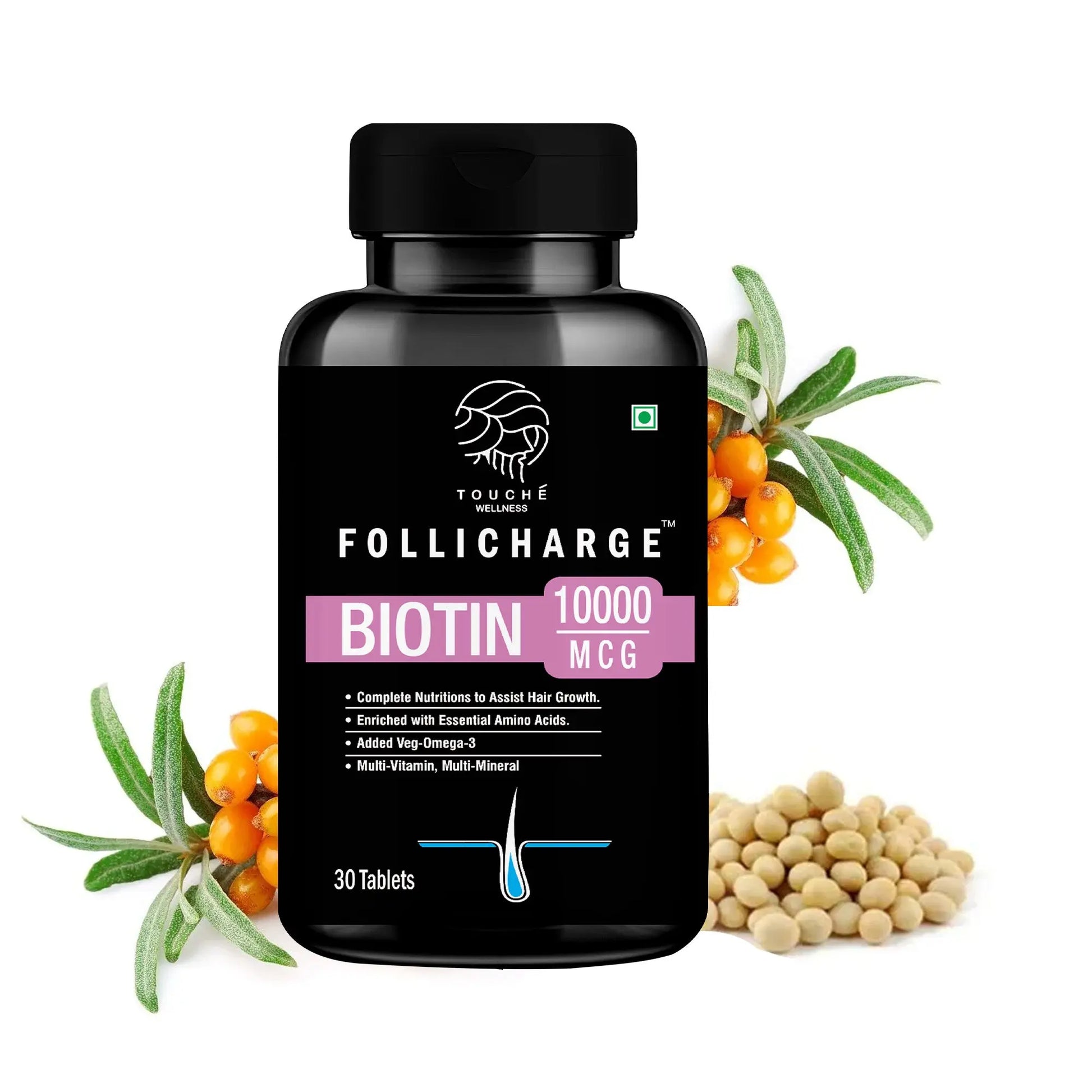 Follicharge Tablets for Hair & Skin - Premium Formula with Biotin 10000 mcg with 18 Amino Acids, Mutli Minerals & Multivitamins for Men And Women 30 Tablets Bottle My Store