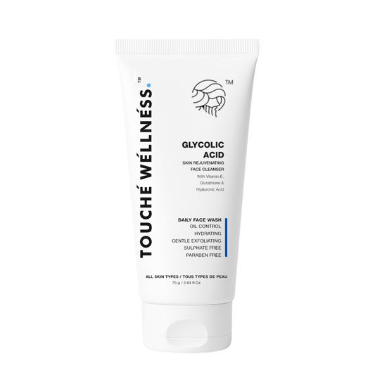 Touche Wellness Glycolic Acid Face Wash with Vitamin E, Glutathione & Hyaluronic Acid  – 75g