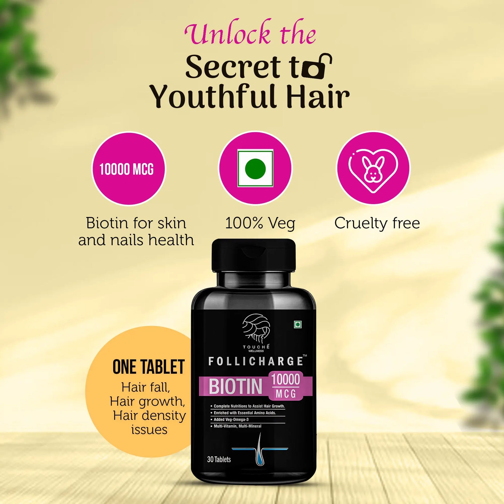 Follicharge Tablets for Hair & Skin - Premium Formula with Biotin 10000 mcg with 18 Amino Acids, Mutli Minerals & Multivitamins for Men And Women 30 Tablets Bottle My Store