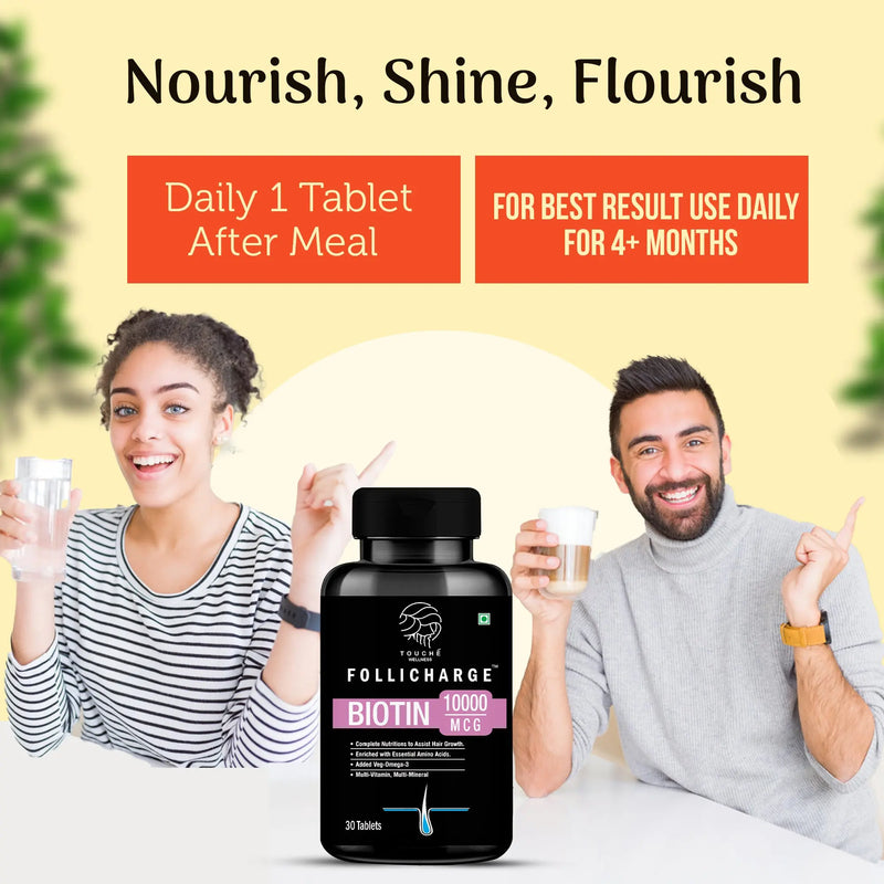 Follicharge Tablets for Hair & Skin - Premium Formula with Biotin 10000 mcg with 18 Amino Acids, Mutli Minerals & Multivitamins for Men And Women 30 Tablets Bottle My Store
