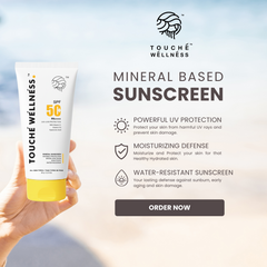 Touché Wellness SPF 50 PA++++ Mineral Sunscreen | Non-Sticky | With Vitamin C, E & Hyaluronic Acid | 50g