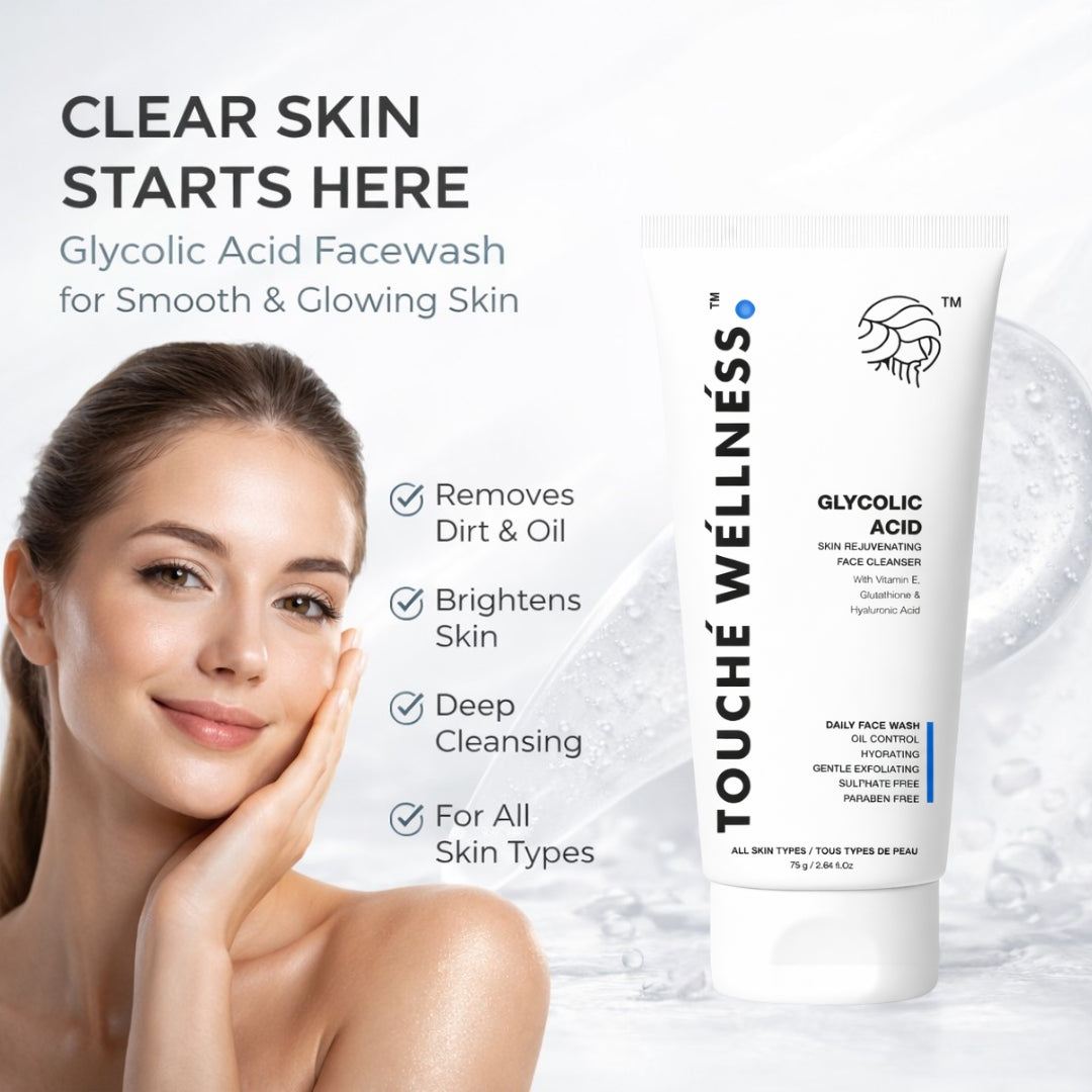 Touche Wellness Glycolic Acid Face Wash with Vitamin E, Glutathione &