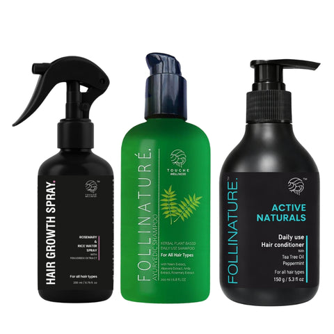 Follinature Shampoo + Follinature Conditioner + Rosemary Rice Water Hair Growth Spray Combo Pack (3 in 1)