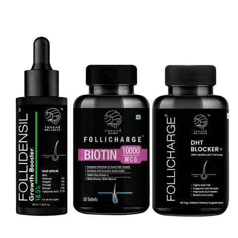 Follicharge Advanced DHT Blocker + Follicharge Biotin Tablets + Follidensil Hair Serum Combo Pack (3 in 1)