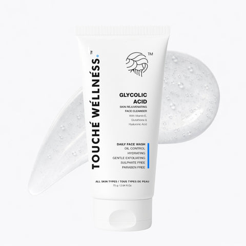 Touche Wellness Glycolic Acid Face Wash with Vitamin E, Glutathione & Hyaluronic Acid  – 75g